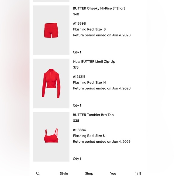 Aritzia 4-Piece Red BUTTER Set ❤️ Zip Up + Shorts + Bra + Tank | Size M / 6 - Picture 10 of 11